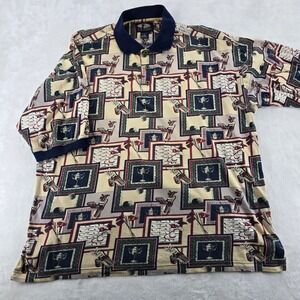 A.M. Player Polo Shirt Mens Large Vintage Golf Print Multicolor Cotton Short Slv
